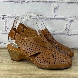 PIKOLINOS Tan Perforated Leather Slingback Sandals